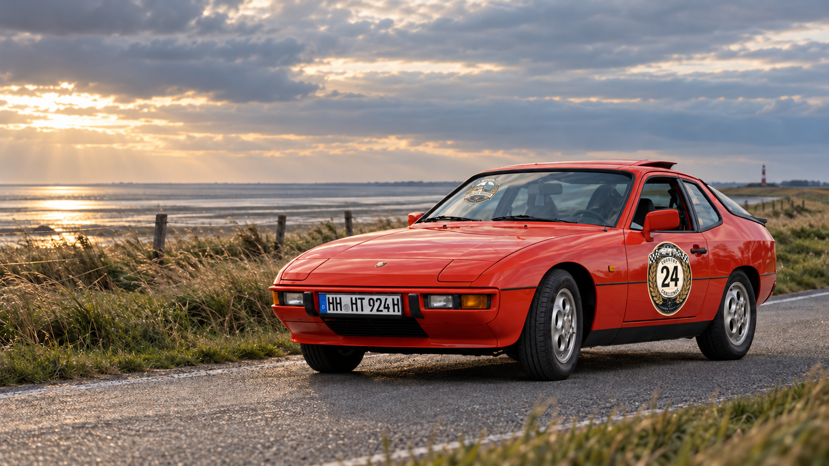 Porsche 924 auf einer norddeutschen Küstenstraße